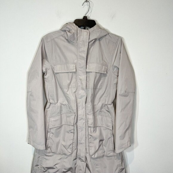 Athleta Hooded Rain Coat Lightweight Beige Longline Jacket ** Flaw ** Size XS - Picture 3 of 13